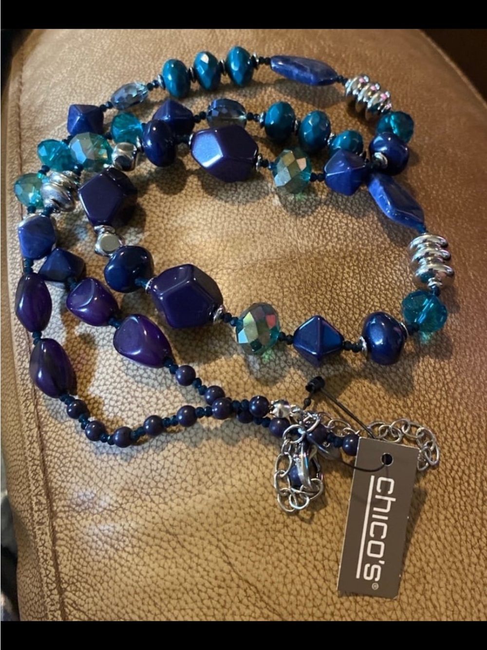 Chico's Teal and Deep Blue Mixed Bead Necklace